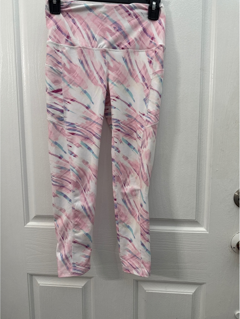 Women's High-Waist Leggings with Abstract Pink, Purple, and Blue Pattern – Soft,